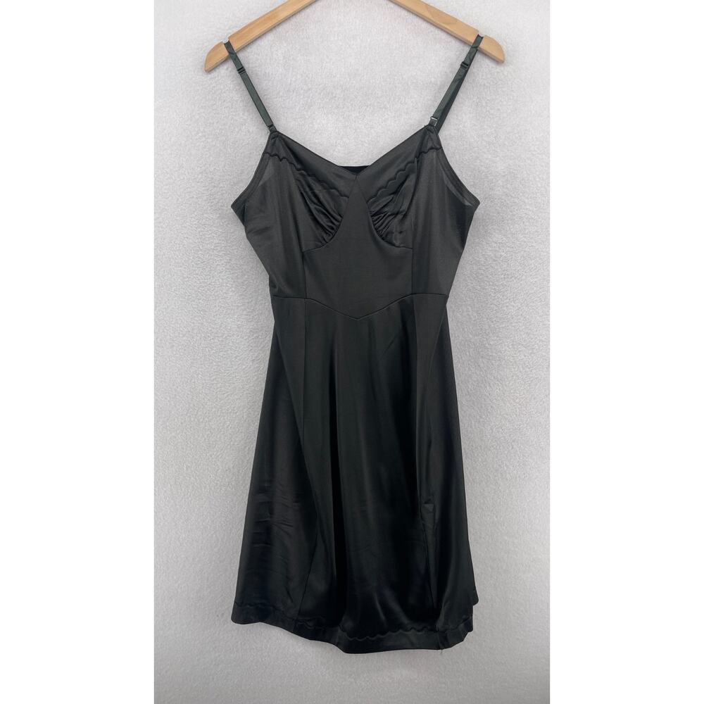 ARISTOCRAFT Slip Lingerie S Nylon Spaghetti Strap Sweetheart Black USA VTG